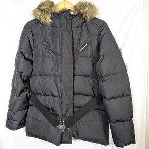 Lauren Ralph Lauren Women's Down Black Puffer Jacket Coat Faux Coyote Fur Trim L